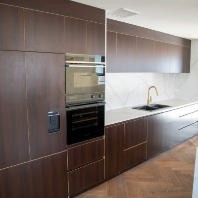 Dark wood integrated plywood kitchen Auckland